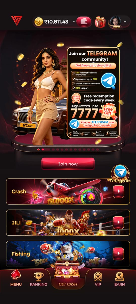 IV7 Game homepage banner featuring gaming promotions and mobile game categories